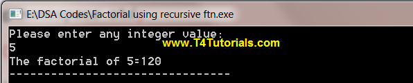 Program of a factorial using recursive function in Data Structures (C ...