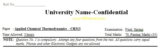 Applied Chemical Thermodynamics Universities Past Papers