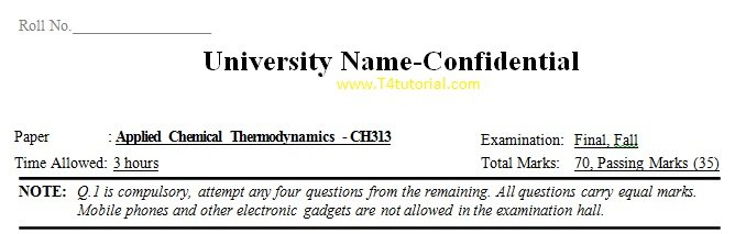 Applied Chemical Thermodynamics Universities Past Papers