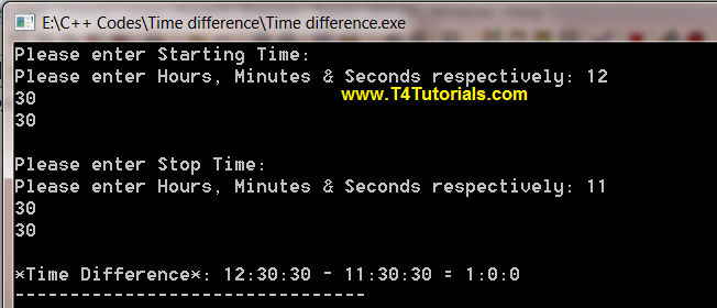 Program to check Time Difference in CPP (C plus plus) 