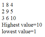 Finding the Highest Lowest value in an array