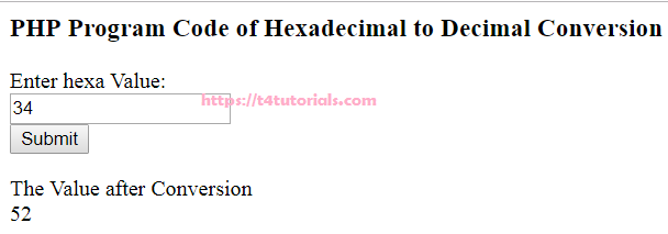 Hexadecimal to Decimal Conversion Code in PHP