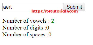 PHP Program to count the vowels, digits, and spaces in a string using while loop