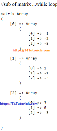 Subtraction of two Array Matrix in PHP with nested For and While Loop