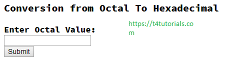 Octal to Hexadecimal Conversion Program Code in PHP with form values enter by user