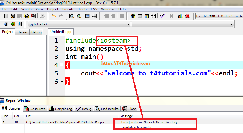 C++ compile Error. Dev-c ++. Dev c++ Error for. No such file or Directory. No such column