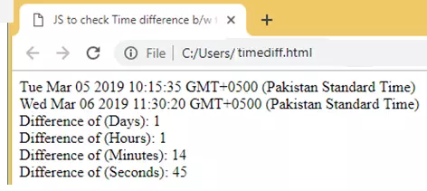 time difference in JS