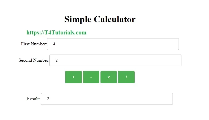 Simple Calculator Using Php | T4Tutorials.Com