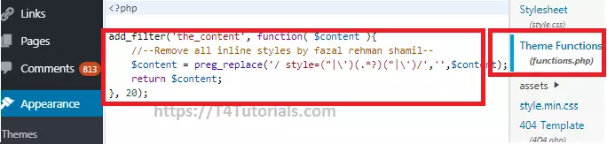 How to remove inline CSS from post together in WordPress (WP)