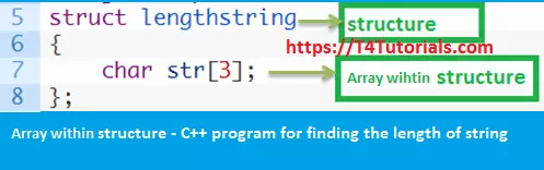 Array within Structures C++ - Program to find the length of string