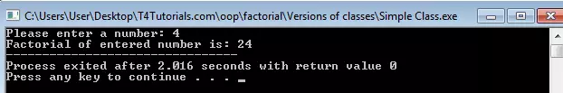 Factorial Program in C++ using Class Objects