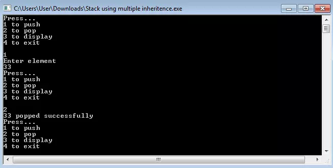 Stack Implementation using Multiple Inheritance in C++