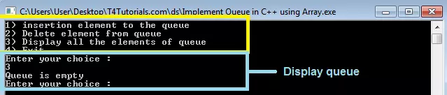 how to display elements from queue using arrays c++