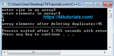 C++ program to delete duplicate elements from array