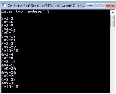 C++ Source Code of Program of Multiplication table Vertically from 1 to n
