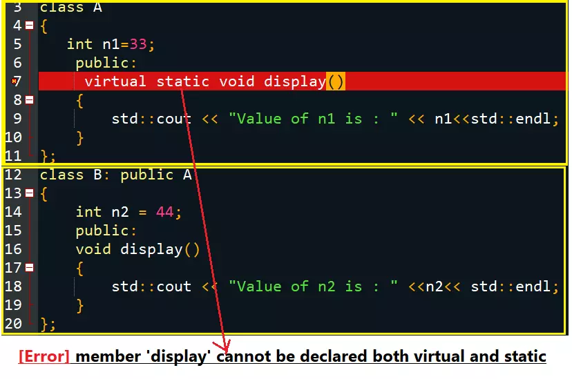Virtual functions cannot be static members