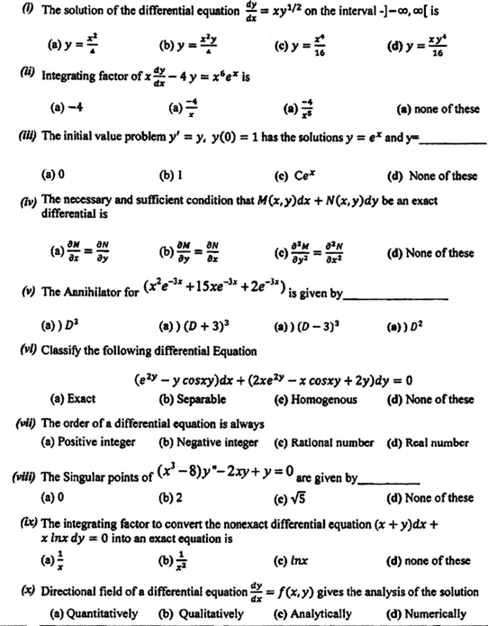 Ordinary Differential Equations Past Papers 