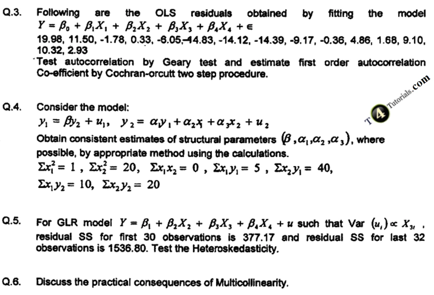 Applied Econometrics Past Papers | T4Tutorials.com