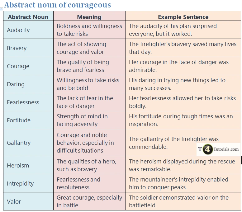 abstract-noun-of-courageous-t4tutorials