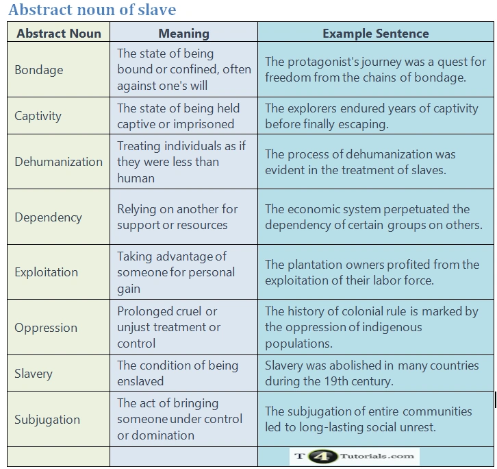 Abstract noun of slave | T4Tutorials.com