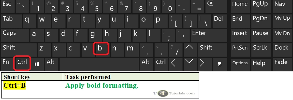 Ctrl+B short key use in MS Excel | T4Tutorials.com