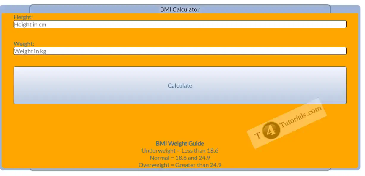 BMI calculator Code in Javascript