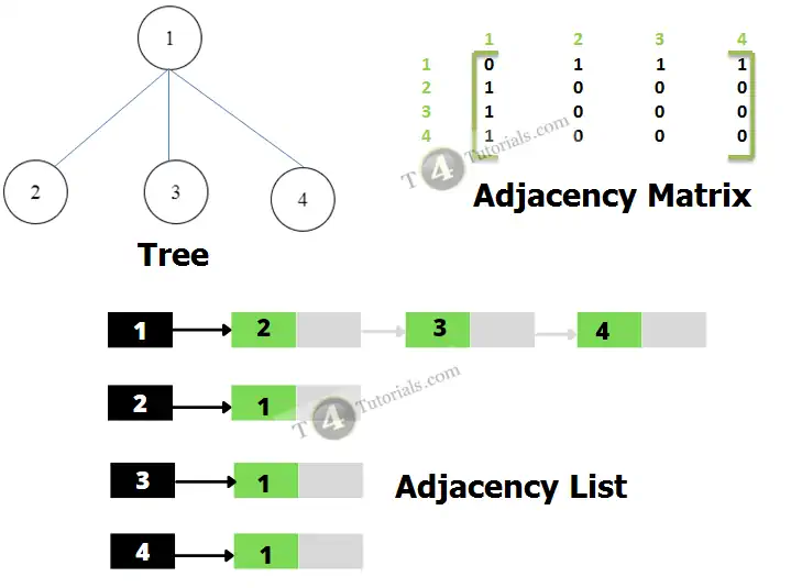 Graph representation with adjacency matrix, adjacency list in data structures