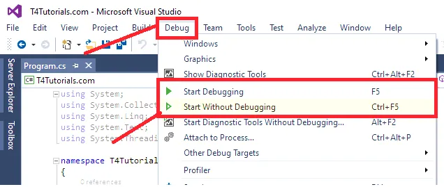 How to debug code in visual studio