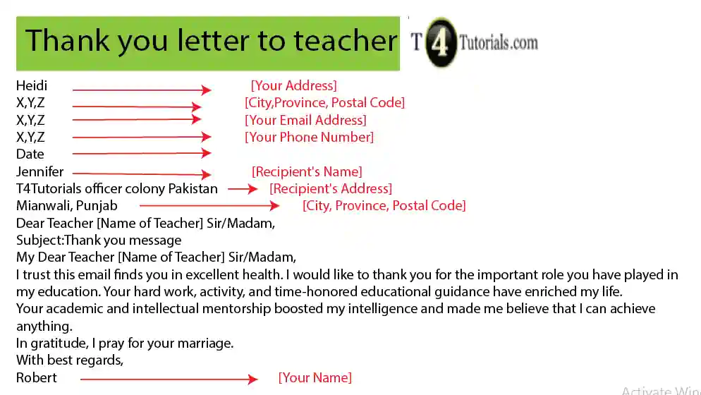 How to write thank you letter to teacher? – T4Tutorials.com