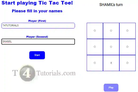 Tic Tac Toe Game In Php | T4Tutorials.Com