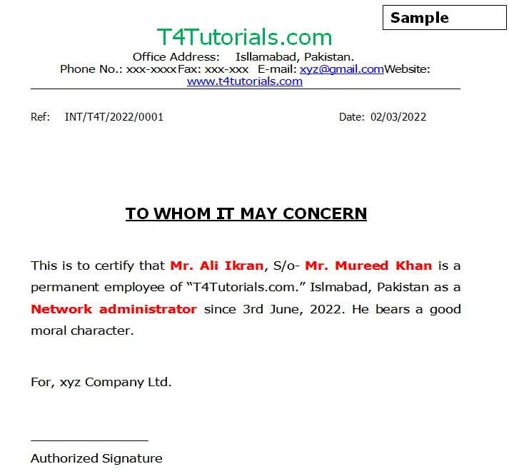 To whom it may concern Certificate